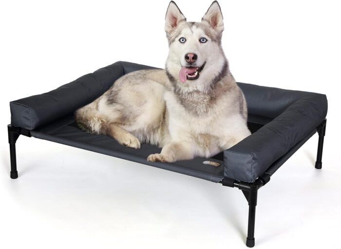 K&H Pet Products Bolster Dog Cot, Cooling Indoor Outdoor Elevated Cot Hammock Dog Bed with Removable Washable Bolsters, Washable Mesh Cover, Raised Metal Frame - Large 42 X 30in Charcoal