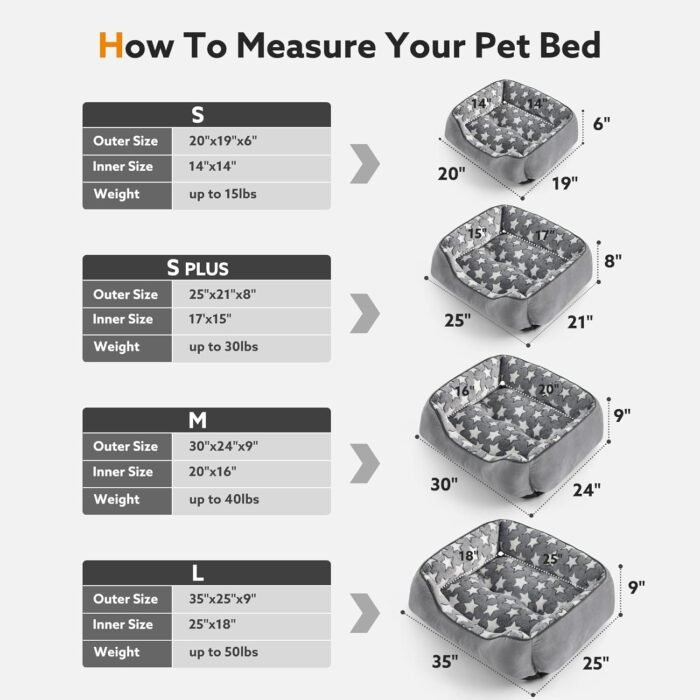 SIWA MARY Rectangle Dog Bed for Small Medium Dogs, Calming Dog Bed Small Size Dog, Orthopedic Dog Sofa Bed, Washable Soft Calming Sleeping Dog Soft Puppy Bed, Anti-Slip Bottom, Grey, S (20"x 19"x 6")