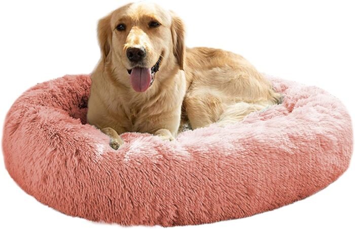 MFOX Calming Dog Bed (L/XL/XXL/XXXL) for Medium and Large Dogs Comfortable Pet Bed Faux Fur Donut Cuddler Up to 25/35/55/100lbs
