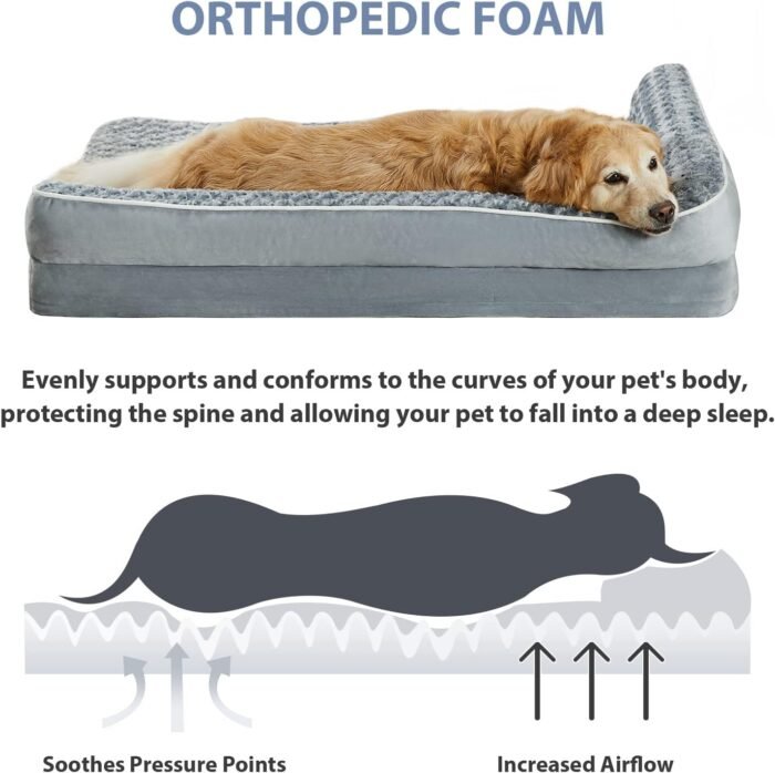 BFPETHOME Orthopedic Dog Beds for Large Dogs-Waterproof Sofa Dog Bed with Removable Washable Cover, Large Dog Bed with Waterproof Lining and Nonskid Bottom,Pet Bed for Large Dogs