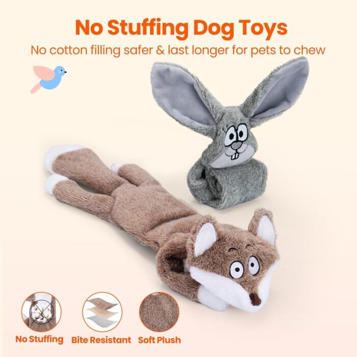 HGB Squeaky Dog Toys, No Stuffing Crinkle Plush Dog Toys to Keep Them Busy & Puppy Teething for Large, Medium, Small Breed, Easter Cute Bunny & Redfox