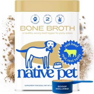 Native Pet Beef Bone Broth Powder for Dogs & Cats, 4.75oz - Pet Gravy Food Topper for Picky Eaters – Cat & Dog Bone Broth Powder - Protein Rich Pet Food Supplement & Collagen Source