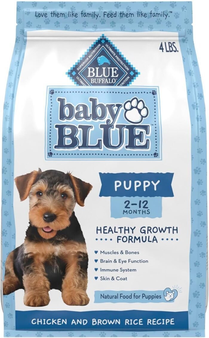 Blue Buffalo Baby Blue Natural Dry Food for Puppies, Healthy Growth Formula with DHA, Savory Chicken Recipe, 4-lb. Bag