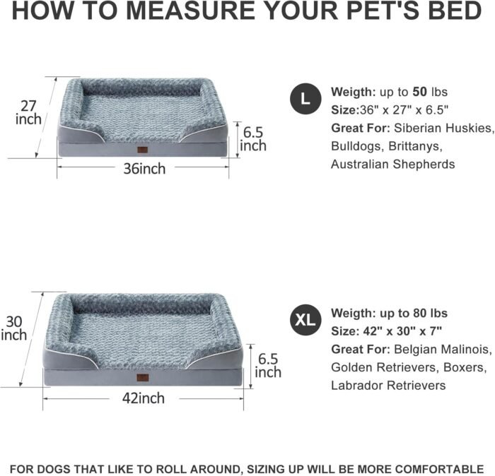 WNPETHOME Dog Beds for Large Dogs, Washable Dog Bed, Bolster Dog Sofa Bed with Waterproof Lining & Non-Skid Bottom, Orthopedic Egg Foam Dog Couch for Pet Sleeping, Pet Bed for Large Dogs