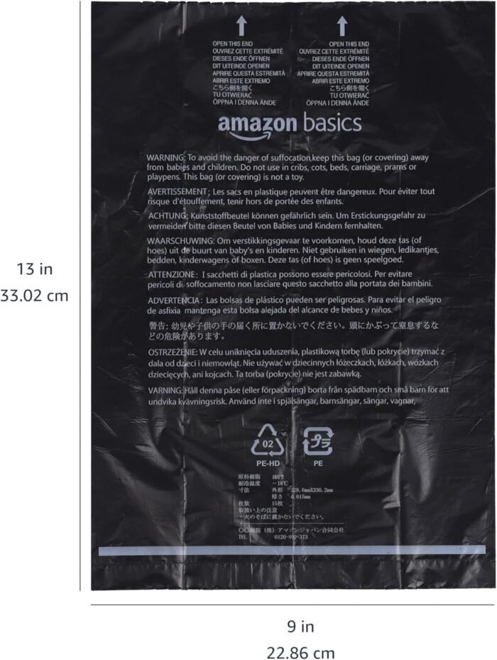 Amazon Basics Dog Poop Leak Proof Bags With Dispenser and Leash Clip, Unscented, 600 Count, 40 Pack of 15, Black, 13 Inch x 9 Inch