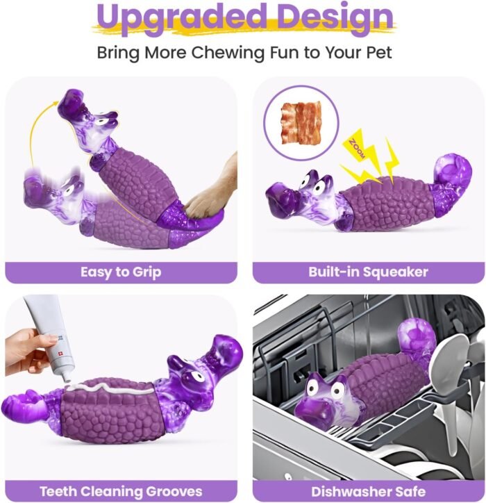 HGB Tough Dog Chew Toys for Aggressive Chewers, Squeaky Indestructible Dog Toy to Keep Them Busy & Reduce Boredom for Medium, Large Breed