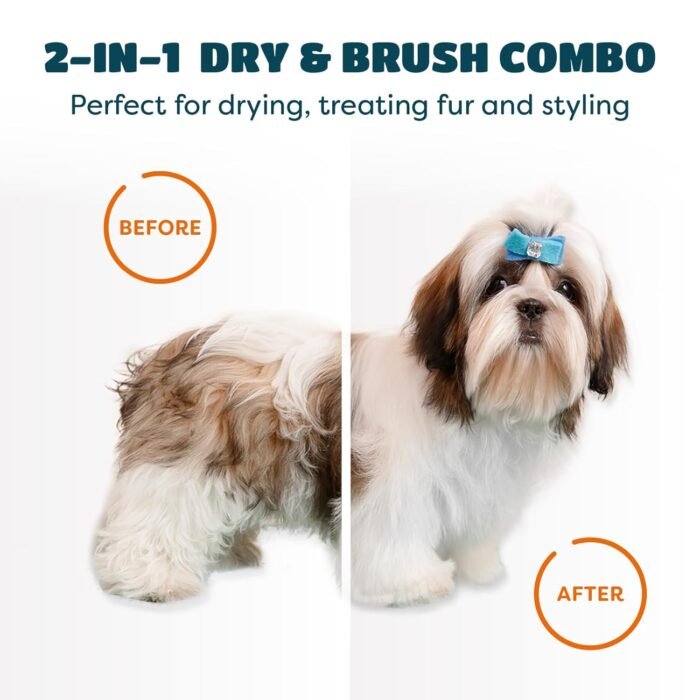 2-in-1 Dog Hair Dryer with Slicker Brush for Small-Sized Dogs and Cats | Pet Hair Dryer | Dog Blow Dryer | 300 Watts, 75-85 dB, Adjustable Temperature, Overheat Protection