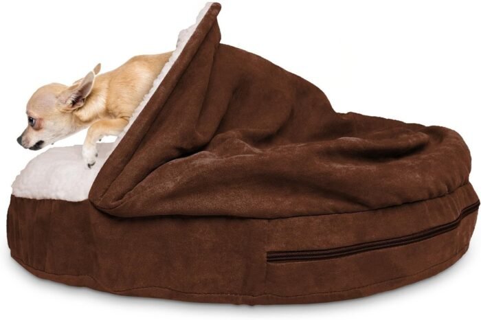Furhaven 26" Round Orthopedic Dog Bed for Medium/Small Dogs w/ Removable Washable Cover, For Dogs Up to 30 lbs - Sherpa & Suede Snuggery - Blue, 26-inch