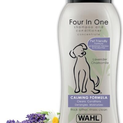 Wahl USA 4-in-1 Calming Pet Shampoo for Dogs – Cleans, Conditions, Detangles, & Moisturizes with Lavender Chamomile - Pet Friendly Formula - 24 Oz - Model 820000A