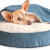 Furhaven 26" Round Orthopedic Dog Bed for Medium/Small Dogs w/ Removable Washable Cover, For Dogs Up to 30 lbs - Sherpa & Suede Snuggery - Blue, 26-inch