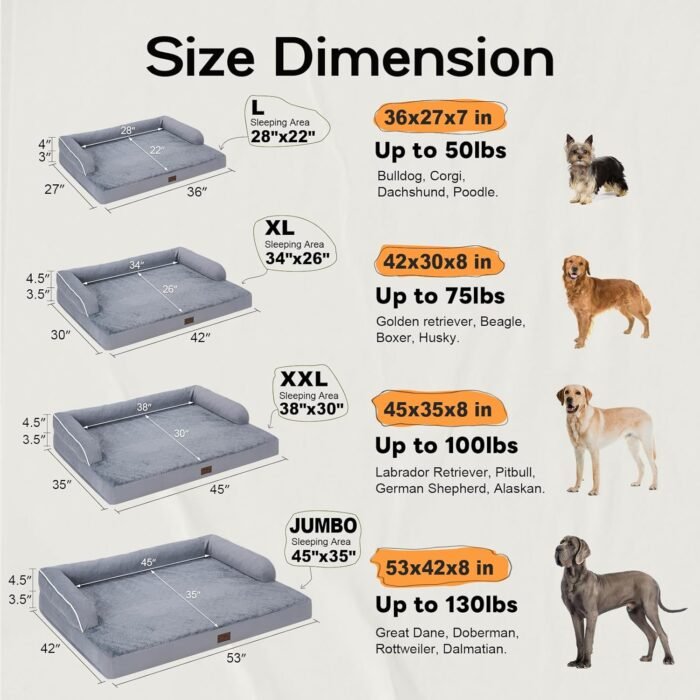 Large Dog Bed Orthopedic Washable: Beds Bolster - XL XLarge Extra Big Dogs - Memory Foam - Couch Sofa - Waterproof with Removable Cover