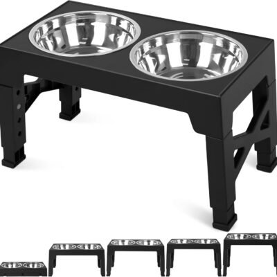 Niubya Elevated Dog Bowls with 2 Stainless Steel Dog Food Bowls, Raised Dog Bowl Adjusts to 5 Heights (3.15", 8.66", 9.84",11.02", 12.2") for Small Medium and Large Dogs