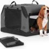 PETSFIT Travel Dog Crate, Soft Dog Crate - 30 Inch Sturdy Adjustable Structure, Easy to Set Up, Dog Crate for Car, Light Tough with 3 Mesh Doors Grey