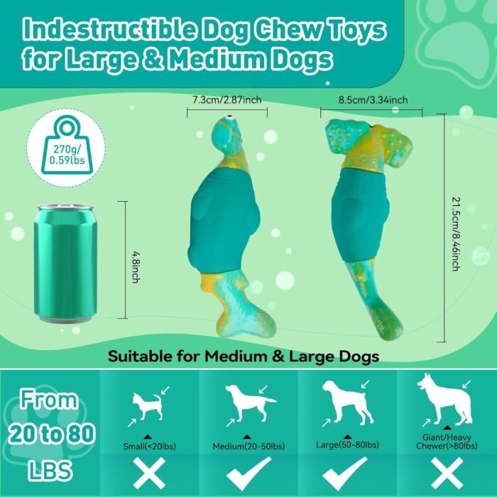 Dog Toys for Aggressive Chewers, Interactive Dog Chew Toys for Large Dogs, Indestructible Squeaky Dog Toys to Keep Them Busy, Tough Dog Toys for Medium/Large Breed Dogs (Green)