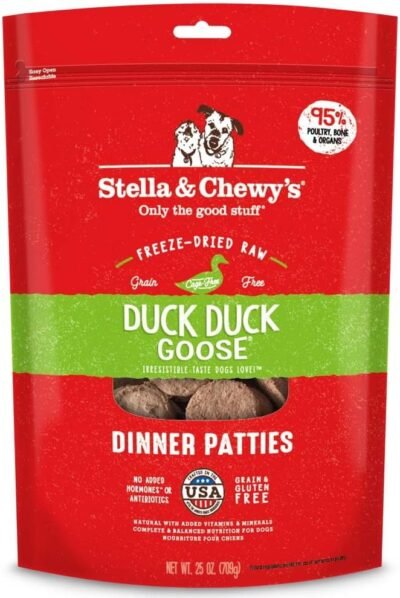 Stella & Chewy's Freeze Dried Raw Dinner Patties – Grain Free Dog Food, Protein Rich Duck Duck Goose Recipe – 25 oz Bag