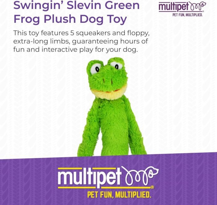 Multipet Swingin' Slevin Frog Dog Plush Toy - Squeaky Dog Toy for All Dogs - Extra Soft Plush Dog Toy - Stuffed Animal Dog Toy for Cuddling & Playing - Cute Dog Pet Toy (27”, Green, 5 Squeakers)