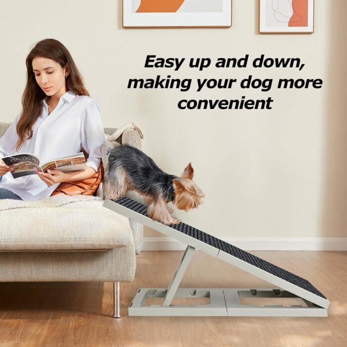 Adjustable Dog Ramp Bed for Small Pets Folding Collapsible Cat Ramps with Non Slip Carpet Portable Indoor Puppy Ramp for Sofa,Chair