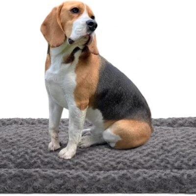 Washable Dog Bed Mat Reversible Dog Crate Pad Soft Fluffy Pet Kennel Beds Dog Sleeping Mattress for Large Jumbo Medium Small Dogs, 35 x 22 Inch, Gray