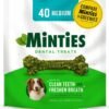 Minties Dental Chews for Dogs, 40 Count, Vet-Recommended Mint-Flavored Dental Treats for Medium Dogs 25-50 lbs, Dental Bones Clean Teeth, Fight Bad Breath, and Removes Plaque and Tartar