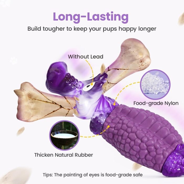 HGB Tough Dog Chew Toys for Aggressive Chewers, Squeaky Indestructible Dog Toy to Keep Them Busy & Reduce Boredom for Medium, Large Breed