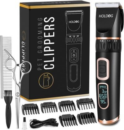 Dog Clippers Professional Heavy Duty Grooming Clipper 3-Speed Low Noise High Power Rechargeable Cordless Pet Tools for Small & Large Dogs Cats Pets with Thick Coats