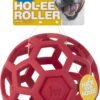 JW Pet Hol-ee Roller Dog Toy Puzzle Ball, Natural Rubber, Large (5.5 Inch Diameter), Colors May Vary