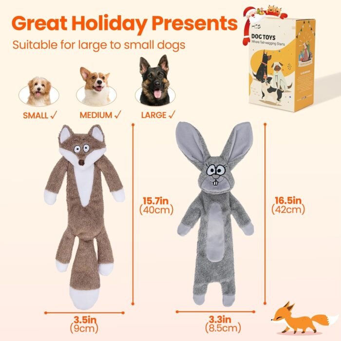 HGB Squeaky Dog Toys, No Stuffing Crinkle Plush Dog Toys to Keep Them Busy & Puppy Teething for Large, Medium, Small Breed, Easter Cute Bunny & Redfox