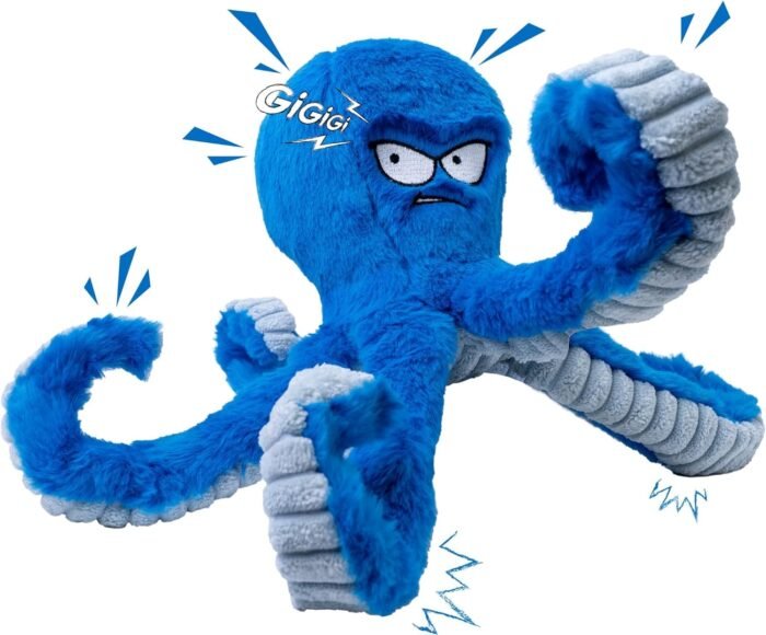 LEGEND SANDY Tough Dog Toys, Stuffed Dog Chew Toys, Large Dog Toys to Keep Them Busy, Interactive Dog Toys, Squeaky Dog Toys, Tug of War Dog Toy, Crinkle Dog Toy (Blue Octopus)