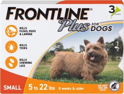 FRONTLINE Plus Flea and Tick Treatment for Small Dogs Upto 5 to 22 lbs. 3 Treatments