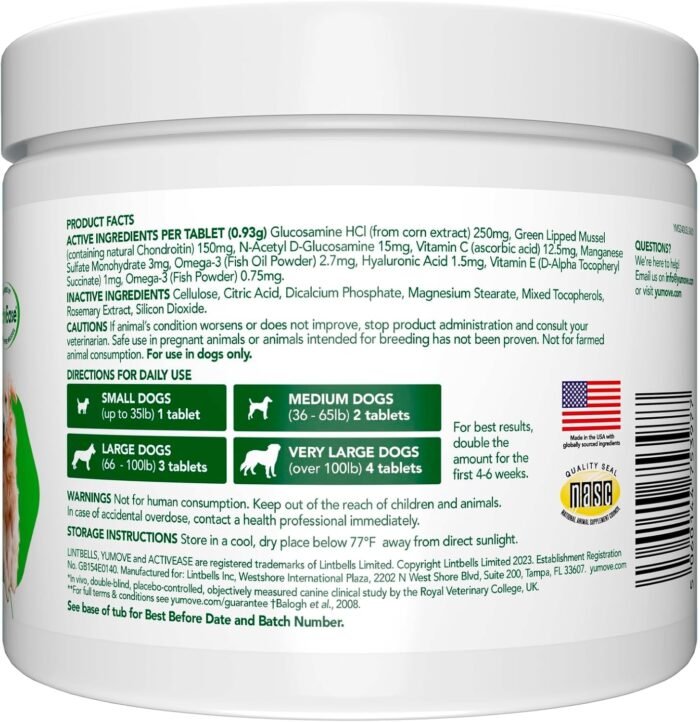 Hip and Joint Supplement for Dogs with Glucosamine, Chondroitin, MSM, Omega 3, Hyaluronic Acid, Green Lipped Mussel, & Fish Oil for Dogs - Joint Support Supplement - Senior Dogs, 240ct Tablets