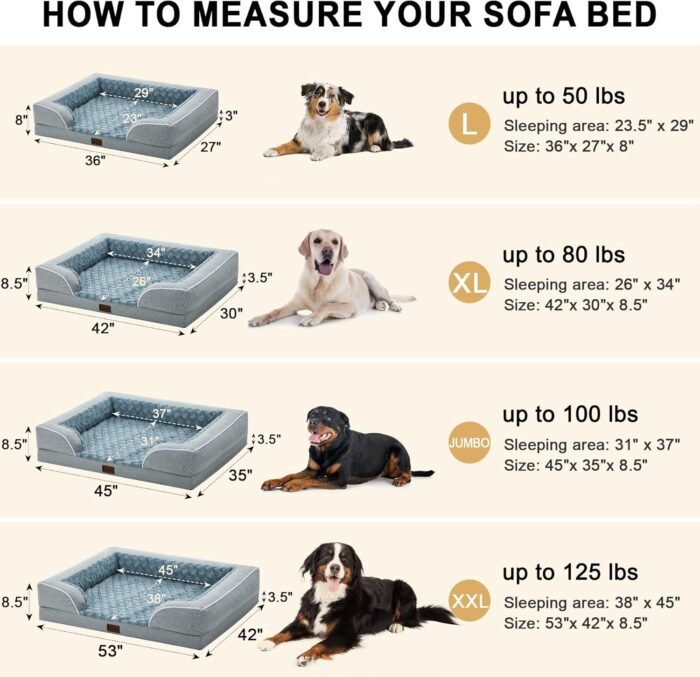 Orthopedic Dog Beds for Large Dogs, Waterproof Memory Foam Large Sized Dog Bed with Sides, Non-Slip Bottom and Egg-Crate Foam Big Dog Bed with Removable Washable Cover(Large,Light Grey)