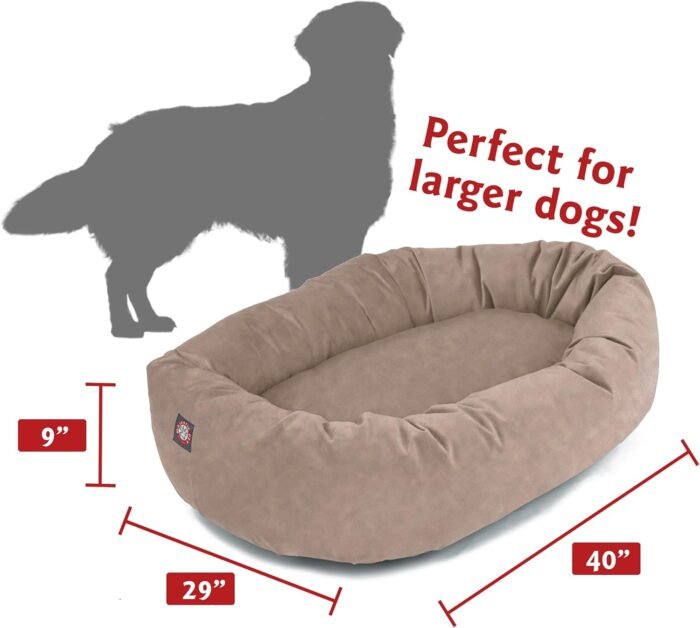 Majestic Pet 40 Inch Suede Calming Dog Bed Washable – Cozy Soft Round Dog Bed with Spine Support for Dogs to Rest their Head - Fluffy Donut Dog Bed 40x29x9 (Inch) - Round Pet Bed Large – Stone