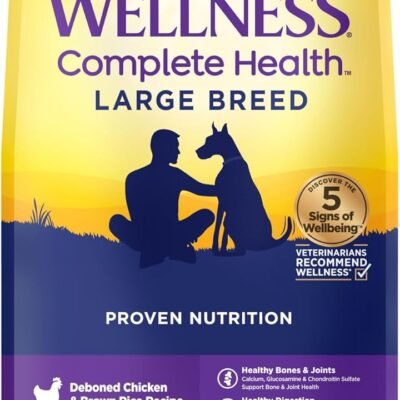 Wellness Complete Health Large Breed Adult Dry Dog Food, No Corn or Wheat, Made in USA with Real Meat, Natural Ingredients, Glucosamine, Probiotics & Omega Fatty Acids (30-Pound Bag)