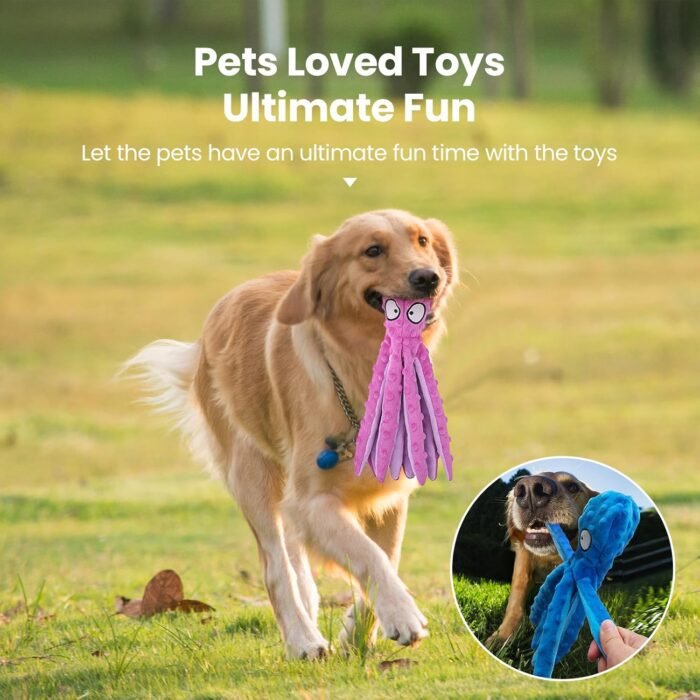 HGB Squeaky Dog Toys - Octopus No Stuffing Crinkle Plush Large Dog Toys to Keep Them Busy for Puppy Teething Chewing, Pet Supplies for Small, Medium, and Large Breeds, 2 Pack