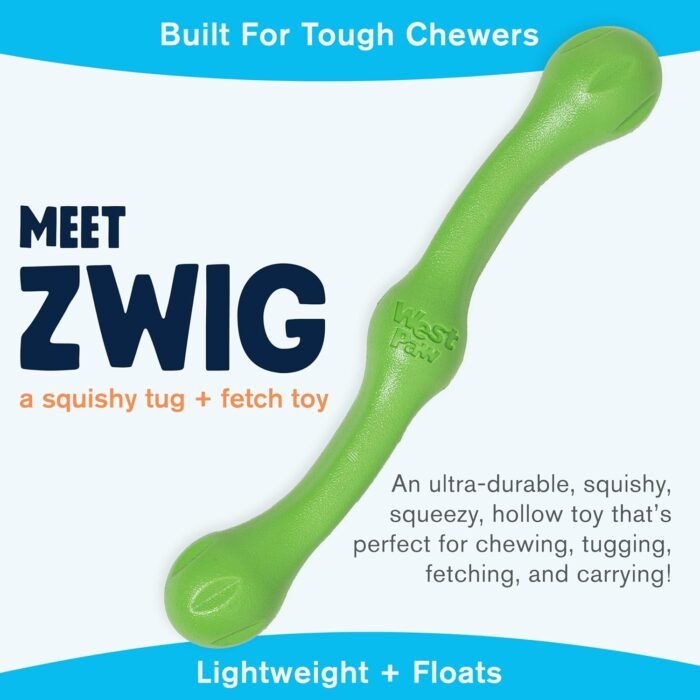 West Paw Zogoflex Echo Zwig Squeezy Dog Fetching Stick – Bouncy, Hollow, Squishy Interactive Toy for Puppies, Large Dogs – Floatable Stick, Lightweight Chewy Toy for Catch/Fetch – 13.75”, Jungle Green