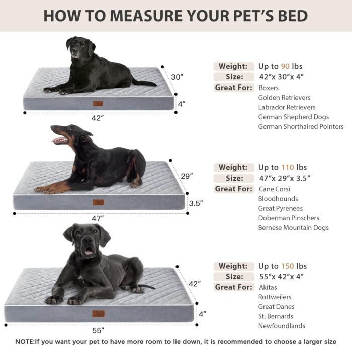 WNPETHOME Orthopedic Dog Beds for Large Dogs, Extra Large Waterproof Dog Bed with Removable Washable Cover & Anti-Slip Bottom, Egg Crate Foam Pet Bed Mat, Multi-Needle Quilting XL Dog Crate Bed