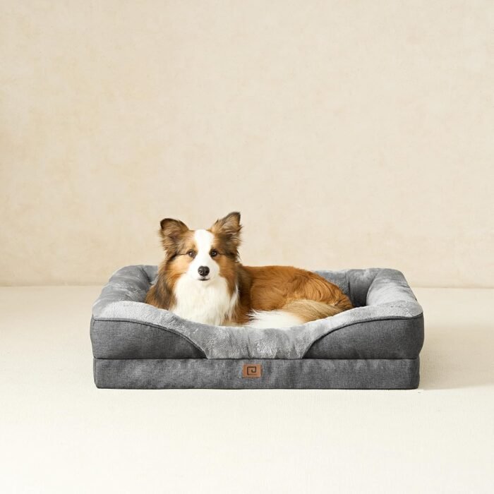 EHEYCIGA Memory Foam Dog Bed for Large Sized Dog, Orthopedic Dog Sofa Bed with Sides and Waterproof Liner, Washable Bolster Pet Bed Couch with Removable Cover, 36x27x7 Inch, Grey