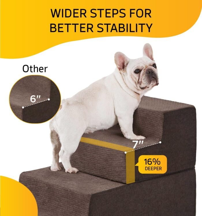 Dog Stairs for High Bed, Extra Wide Dog Steps for Bed Couch Sofa, 35D Foam Pet Steps for Small Dogs and Cats, Pet Stairs 2 in 1 with Non-Slip Bottom Brown, 5 Steps