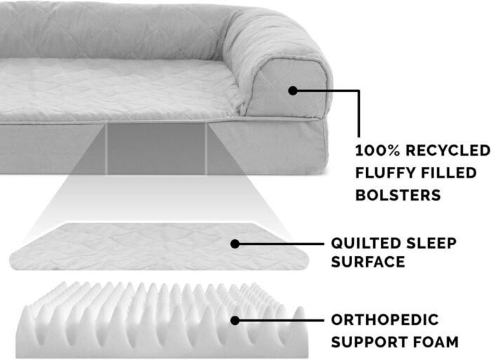 Furhaven Orthopedic Dog Bed for Large Dogs w/ Removable Bolsters & Washable Cover, For Dogs Up to 95 lbs - Quilted Sofa - Silver Gray, Jumbo/XL