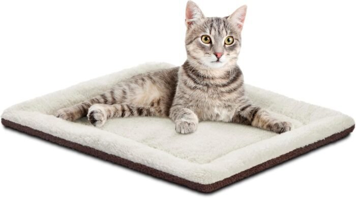 K&H PET PRODUCTS Self-Warming Cat Bed Pad, Self Heating Pad for Outdoor Cat Houses, Warming Mat for Indoor Pet Beds & Furniture, Reversible Blanket, Washable - Small 21 X 17in Oatmeal/Chocolate