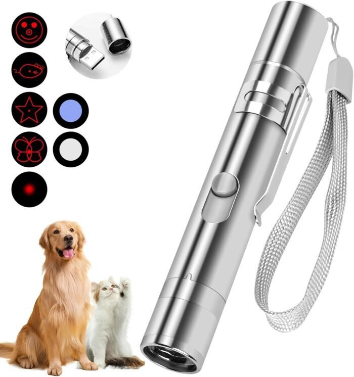 Cat Toys, Cat Toy Red Pointer for Indoor, Rechargeable, 5 Adjustable Patterns, 3 Modes Training Chaser Pet Toy Pointer, Interactive Pet Cat/Dog Toy for Cats Fun Playing Exercise