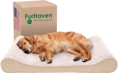 Furhaven Orthopedic Dog Bed for Large Dogs w/ Removable Washable Cover, For Dogs Up to 75 lbs - Ultra Plush Faux Fur & Suede Luxe Lounger Contour Mattress - Cream, Jumbo/XL