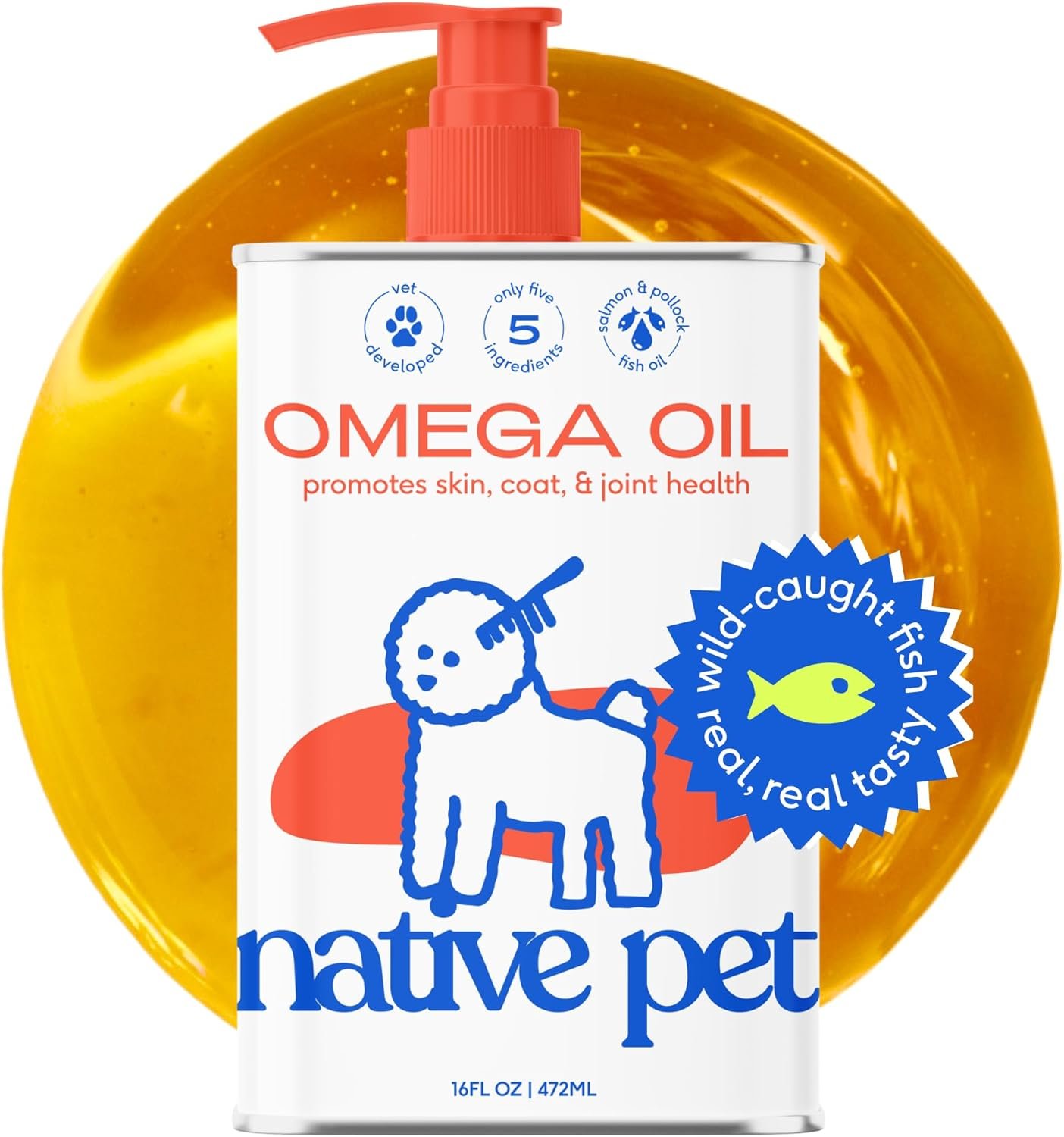 Native Pet Omega 3 Fish Oil for Dogs & Cats – Promotes Healthy Skin, Shiny Coat, & Strong Joints – Made with Wild Alaskan Salmon Oil for Dogs – Tasty, Fast-Absorbing Omega 3 6 9 Liquid Supplement-16oz