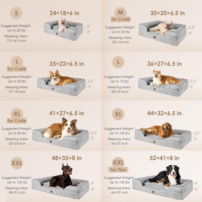 EHEYCIGA Orthopedic Dog Beds for Extra Large Dogs, Waterproof Memory Foam XL Dog Bed with Sides, Non-Slip and Egg-Crate Foam Big Dog Couch Bed with Washable Removable Cover, Grey