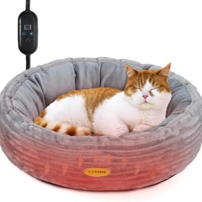 Heated Cat Bed for Indoor Cats, 20’’ Electric Cat Heated Bed Pet Warming Bed for Cats and Small Dogs, Washable Calming Round Donut Pet Bed with Heating Pad, Indoor Use