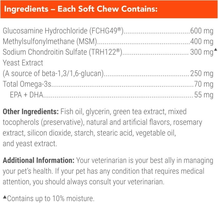 Cosequin Senior Joint Health Supplement for Senior Dogs - With Glucosamine, Chondroitin, Omega-3 for Skin and Coat Health and Beta Glucans for Immune Support, 60 Soft Chews