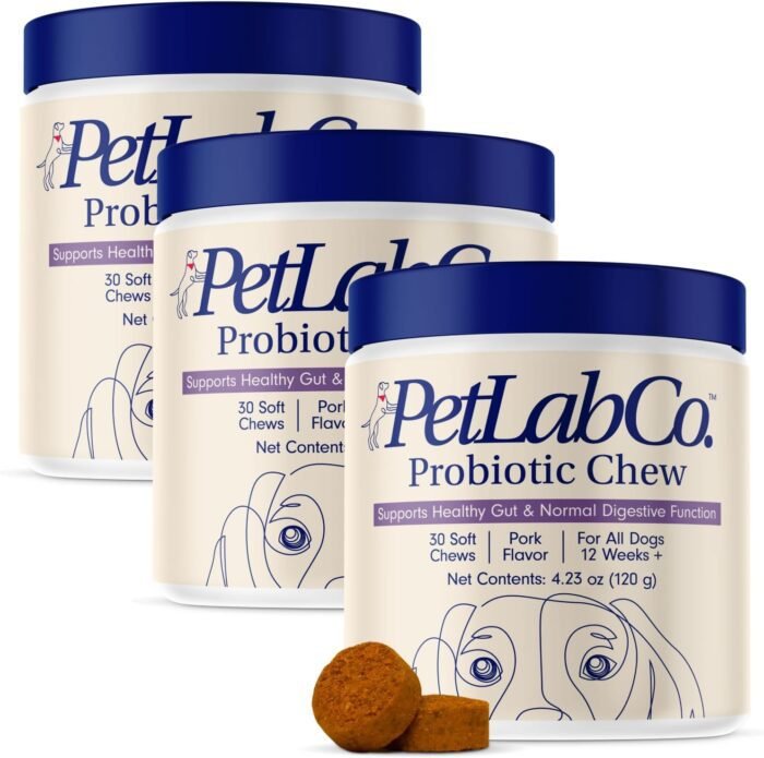 PetLab Co. Probiotics for Dogs, Support Gut Health, Occasional Diarrhea, Digestive Health & Seasonal Allergies - Pork Flavor - 30 Soft Chews - Packaging May Vary (Value 3-Pack)