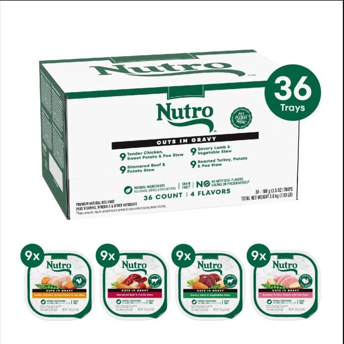 Nutro Natural Choice Cuts In Gravy Wet Dog Food 4 Flavors Variety Pack, 3.5 oz. Trays (36 Count, Pack of 1)