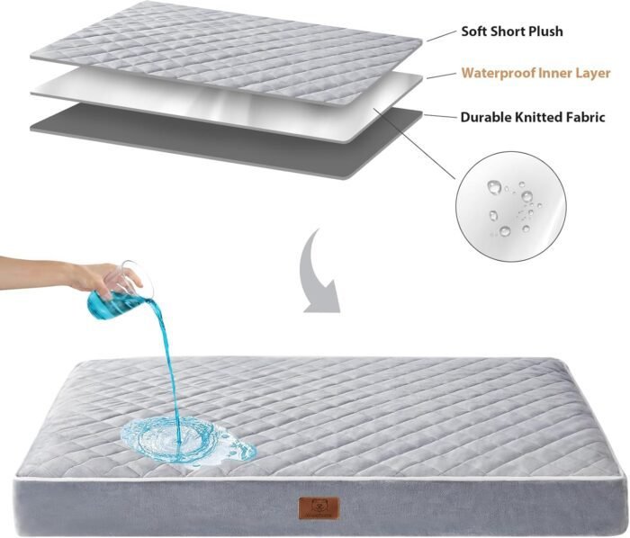 WNPETHOME Orthopedic Dog Beds for Large Dogs, Extra Large Waterproof Dog Bed with Removable Washable Cover & Anti-Slip Bottom, Egg Crate Foam Pet Bed Mat, Multi-Needle Quilting XL Dog Crate Bed