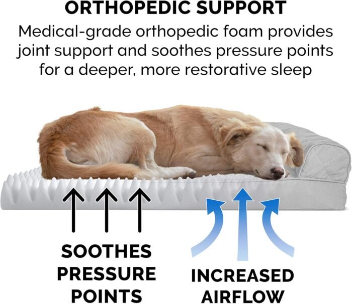 Furhaven Orthopedic Dog Bed for Large Dogs w/ Removable Bolsters & Washable Cover, For Dogs Up to 95 lbs - Quilted Sofa - Silver Gray, Jumbo/XL